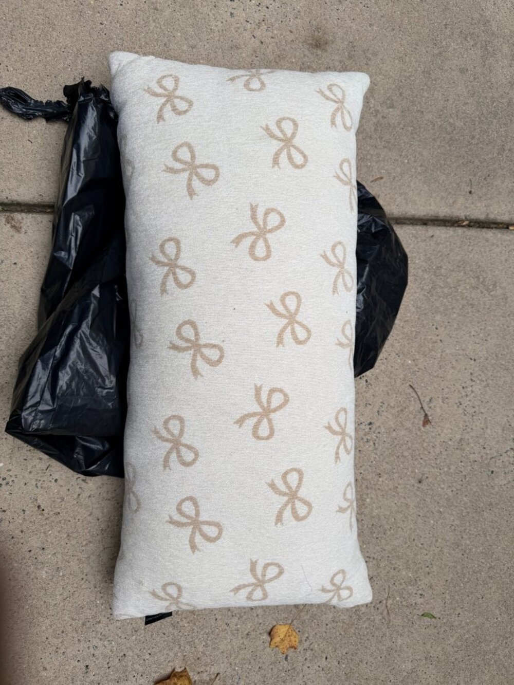 New Cream Bow Print Lumbar Pillow 14 x 32